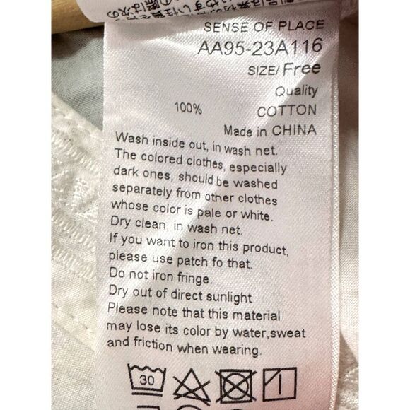 Sense of Place Boho Flowy White 100% Cotton Top w/ Fringes EUC (see measurement) - Picture 4 of 5